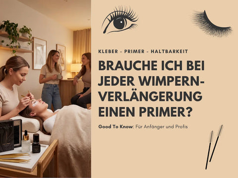 Wimpernstylistin trägt Wimpern Primer mit Microbrush auf die Naturwimpern auf – Vorbereitung für bessere Haftung der Wimpernverlängerung