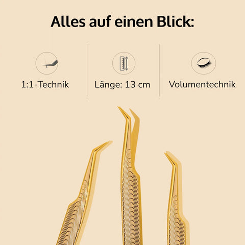 Wimpernpinzetten Gebogen 13cm Lang für 1:1 Technik und Volumentechnik VIELLA LASHES
