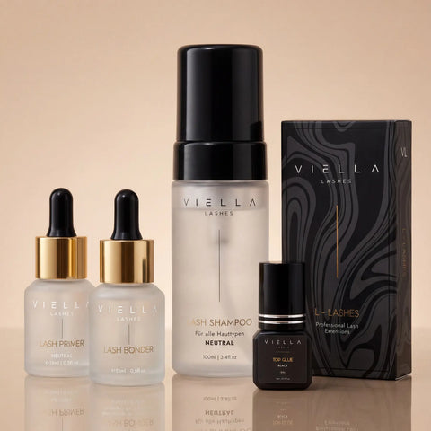 VIELLA LASHES Komplettset für Wimpernverlängerung – Lash Primer, Bonder, Shampoo, Top Glue und Professional Lashes für Wimpernstylistinnen