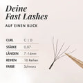 Speed Fans Fast Lashes von VIELLA LASHES auf einen Blick – erhältlich in C und D Curl, mit 0,07 Stärke, Längen von 7 bis 14 mm, 16 Reihen und in Schwarz für die professionelle Wimpernverlängerung.