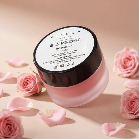 VIELLA LASHES Jelly Remover Rosenduft 10g mit rosa Rosen – sanfter Gel-Entferner für angenehme Wimpernkleber-Entfernung mit Wohlfühlmoment
