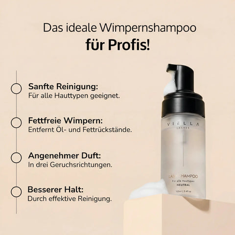 VIELLA LASHES Lash Shampoo 100ml – Wimpernshampoo für Profis, sanfte Reinigung, fettfreie Wimpern und besserer Halt bei Wimpernverlängerung