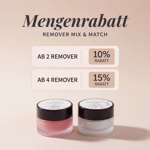 Mengenrabatt auf VIELLA LASHES Wimpern-Remover: 10 % Rabatt ab 2 Stück und 15 % Rabatt ab 4 Stück – Cream und Jelly Remover frei kombinierbar.